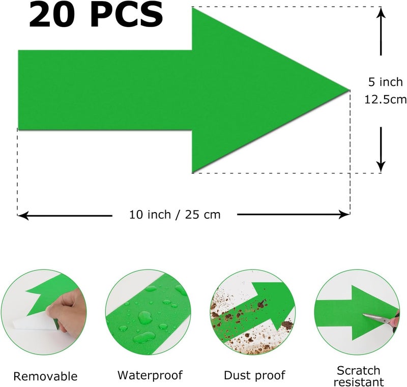 EVQ Arrow Floor Sticker Green 10"×5" Directional Floor Decal Self-Adhesive Removable Waterproof Arrow Vinyl Sign 20 PCS - Image 5